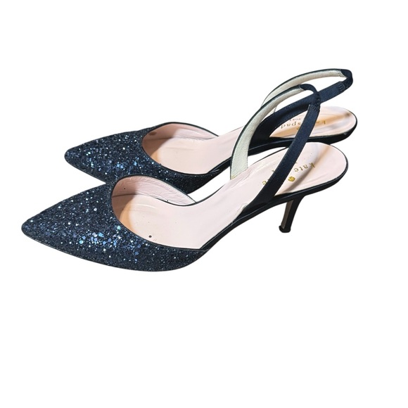 kate spade Shoes - kate spade Navy Glitter Pointed Slingback Heels Women’s Size 9B